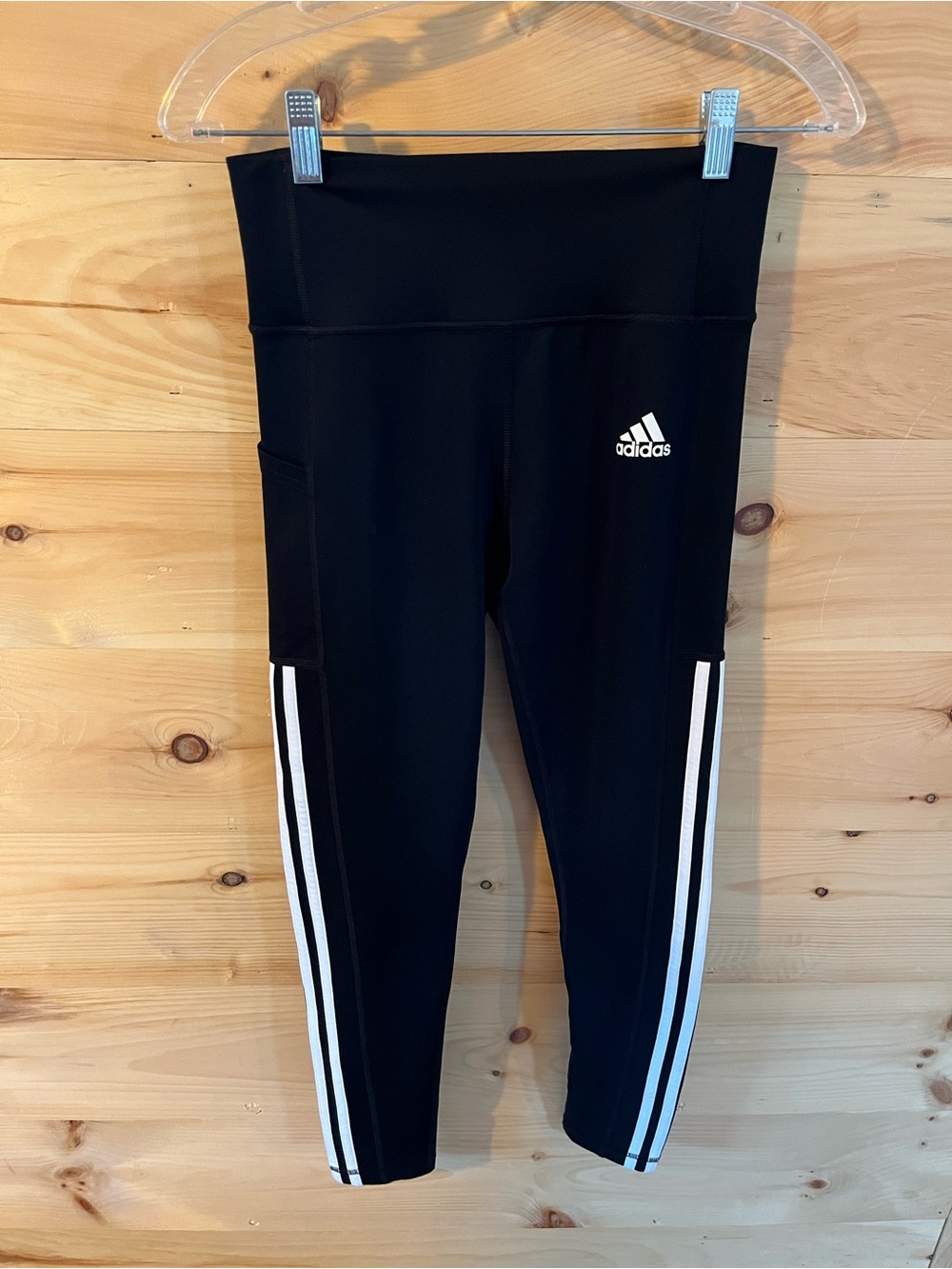 adidas Black Aeroready Performance Leggings with White Stripe Detail Size Small
